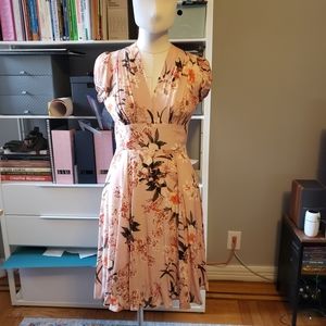 Vintage print cap sleeve dress